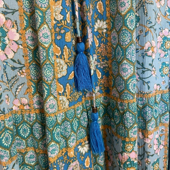Boho Floral Turquoise Blue Dress - Picture 3 of 6